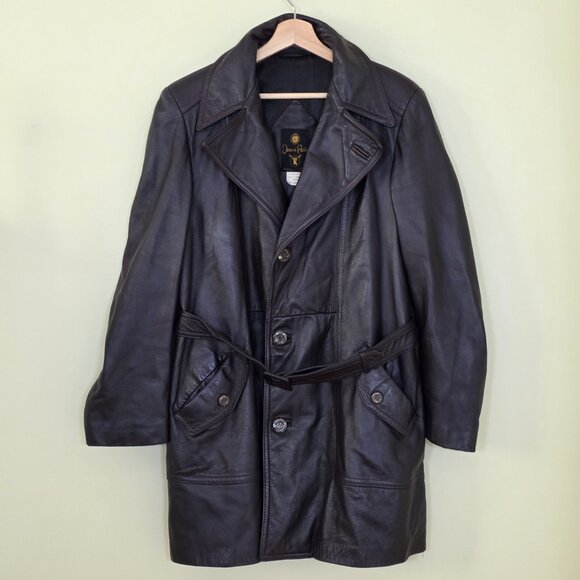 VTG Jeno De Paris Leather Coat Mens 40 Brown Mid Length LS Lined  Buttons FLAW - Picture 1 of 16